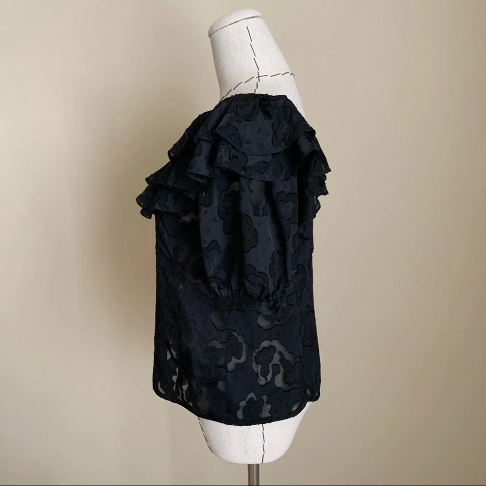 Rebecca Taylor Satin Jacquard Ruffle Top Blouse sz 0 XS - Picture 8 of 14
